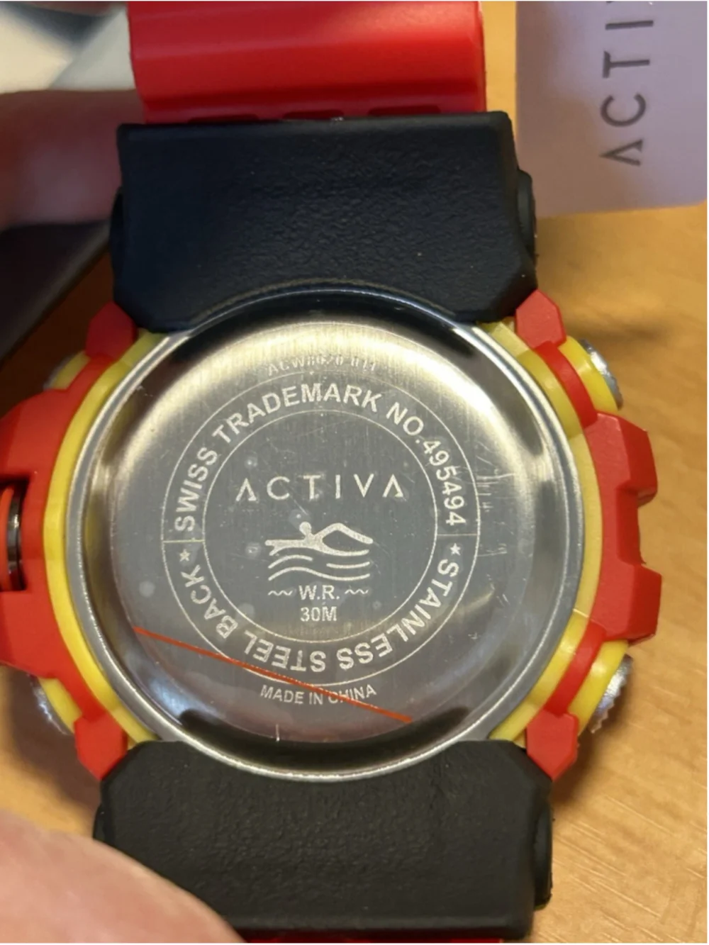 Activa ACW8020 Watch Stainless Steel Back Red Rubber Band 12 Digits LCD Display